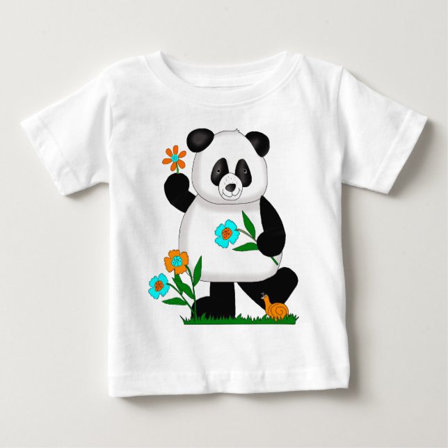 Baby Kids Panda With Flowers 2 T-Shirt (Front)