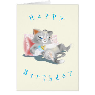 Baby Kitten Eating Milk - Happy Birthday Your Text