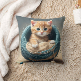 Baby Kitten In A Ball Of Wool, Cushion