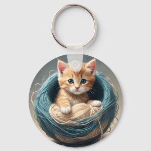 Baby Kitten In A Ball Of Wool, Key Ring