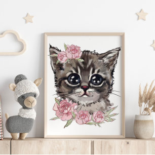 Baby Kitten Rose Personalised Poster Wall Print