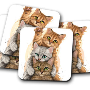 Baby Kittens Portrait   Adorable Cat Cork Coasters