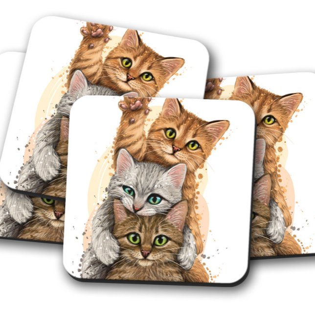 Baby Kittens Portrait | Adorable Cat Cork Coasters (Creator Uploaded)
