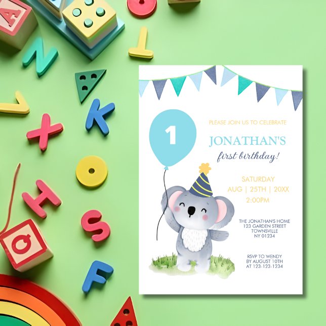 Baby Koala Balloon Party Flag Birthday Invitation (Creator Uploaded)