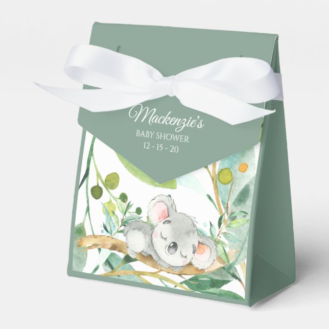 Baby Koala Bear Green and Grey Baby Shower Favour Box (Front Side)
