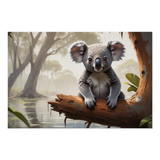 Baby Koala by a Pond Poster (Front)