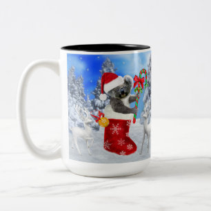 BABY KOALA CHRISTMAS WITH TEDDY Two-Tone COFFEE MUG