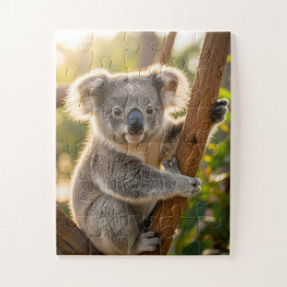 Baby Koala Hanging On To A Tree Jigsaw Puzzle