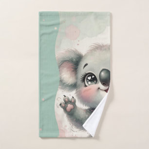 Baby Koala Waving – Teal & Cream Split Hand Towel