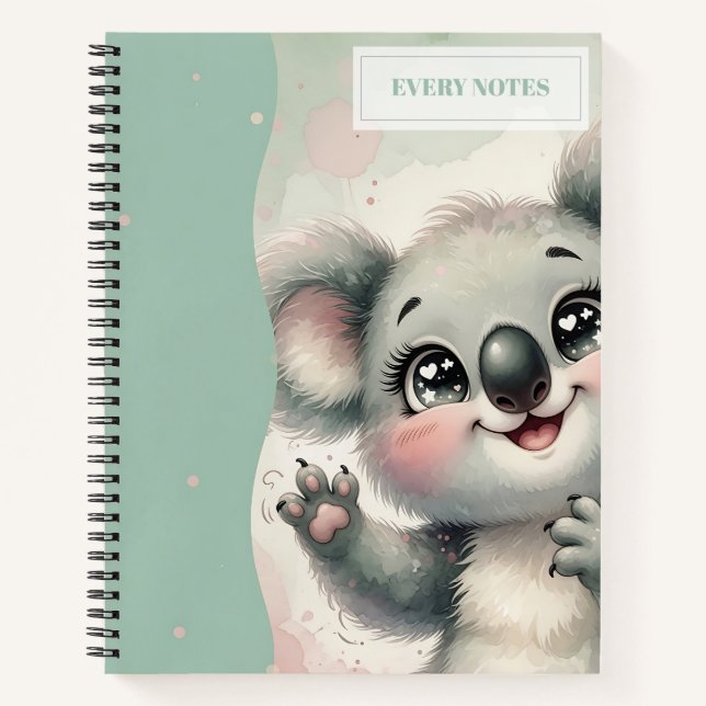 Baby Koala Waving – Teal & Cream Split Notebook (Front)