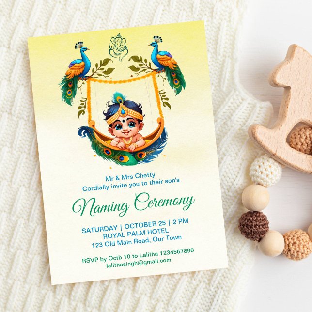 Baby Krishna Naming Namkaran Cradle Ceremony Invitation (Cute baby Krishna Namkaran Baby Naming Cradle Ceremony editable template invitation digital download)