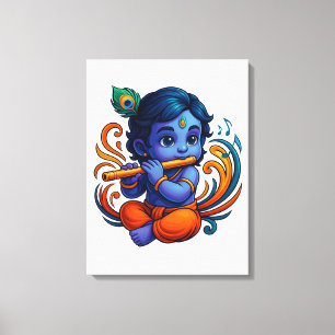 Baby Krishna with Flute – Peace Vibes   Vibrant 3D Canvas Print