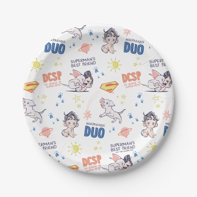 Baby Krypto & Superman Pattern Paper Plate (Front)