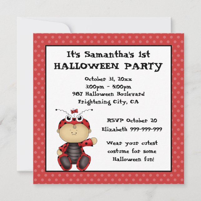 Baby Ladybug First Halloween Party Invitation (Front)