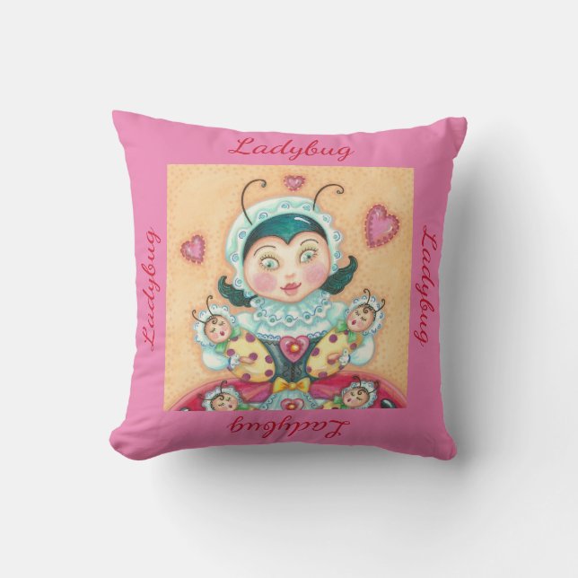 Baby Ladybugs Family THROW PILLOW "LADYBUG" (Front)