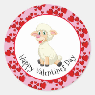 Baby Lamb And Hearts Sticker