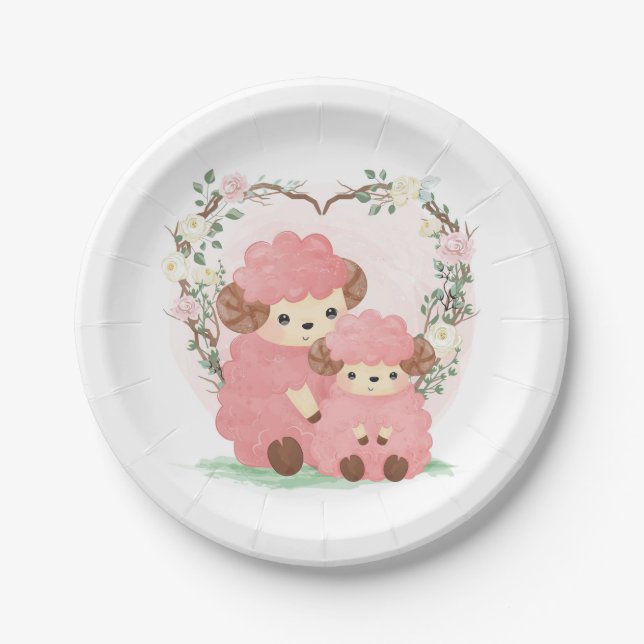Baby Lamb and Roses  Paper Plates (Front)