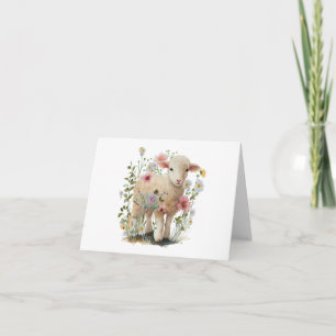 Baby Lamb in Field of Flowers BLANK  Card