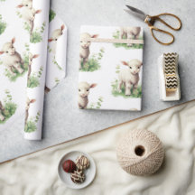 Baby Lamb in Greenery Watercolor Baby Shower