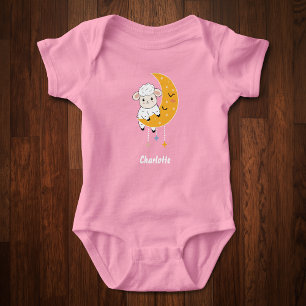 Baby Lamb on Moon with Personalised First Name Bodysuit