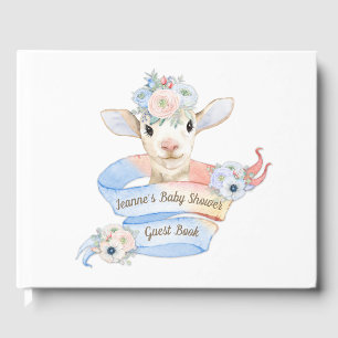Baby Lamb Pink Blue Gender Neutral Reveal Guest Book
