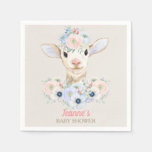 Baby Lamb Pink Blue Gender Neutral Reveal Napkin