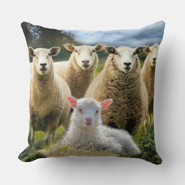 Baby Lamb Sheep Herd Flock Cushion (Front)