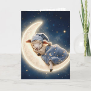Baby Lamb Sleeping on a Crescent Moon Card