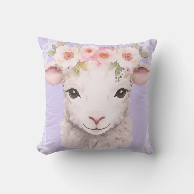 Baby Lamb with Flower Crown  Cushion (Front)
