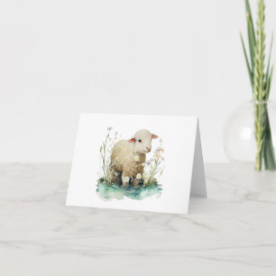 Baby Lamb with Water and Flowers BLANK Card