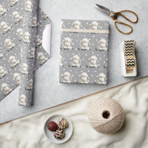 Baby Lambs On Grey Dots  Wrapping Paper