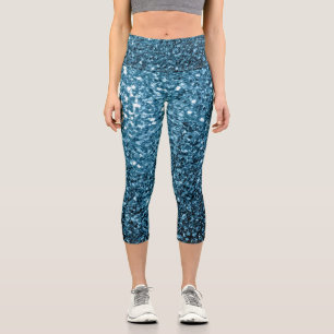 Baby light blue faux glitter sparkles capri leggings