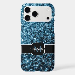 Baby light blue faux glitter sparkles Monogram
