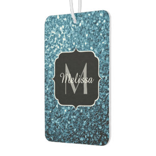 Baby light blue faux glitter sparkles Monogram Car Air Freshener