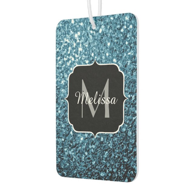 Baby light blue faux glitter sparkles Monogram Car Air Freshener (Left)