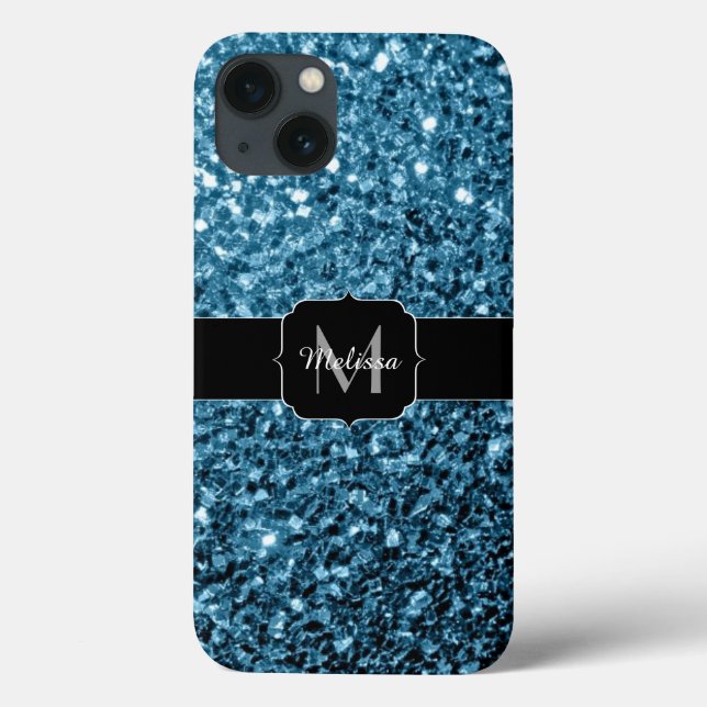 Baby light blue faux glitter sparkles Monogram Case-Mate iPhone Case (Back)