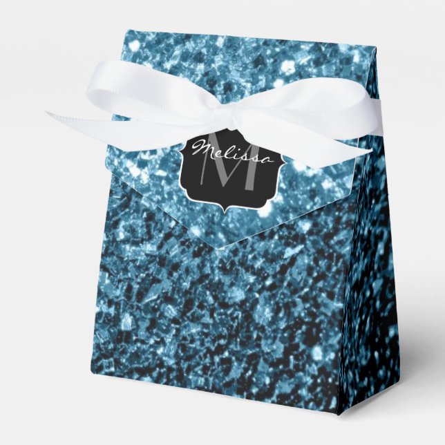 Baby light blue faux glitter sparkles Monogram Favour Box (Front Side)