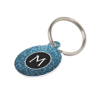 Baby light blue faux glitter sparkles Monogram Pet Tag