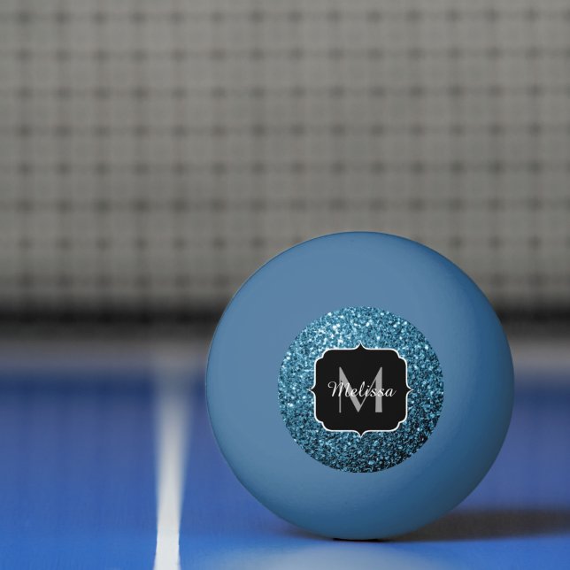 Baby light blue faux glitter sparkles Monogram Ping Pong Ball (Net)