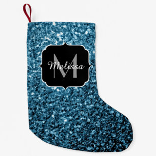 Baby light blue faux glitter sparkles Monogram Small Christmas Stocking