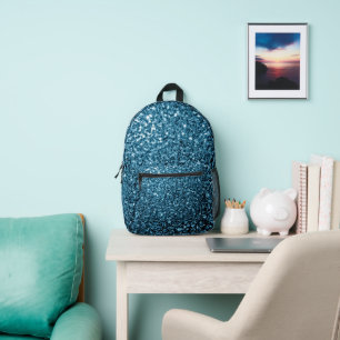 Baby light blue faux glitter sparkles printed backpack