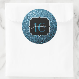 Baby light blue faux glitter sparkles Sweet 16 Classic Round Sticker