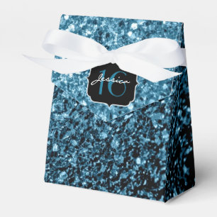 Baby light blue faux glitter sparkles Sweet 16 Favour Box