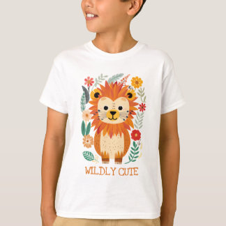 Baby Lion Colourful Leaves Flowers T-Shirt