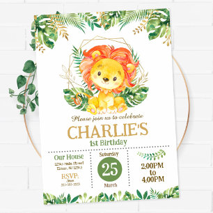 Baby Lion Safari Jungle Party 1st Birthday  Invitation