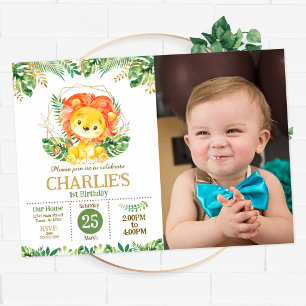 Baby Lion Safari Jungle Party 1st Birthday  Invitation