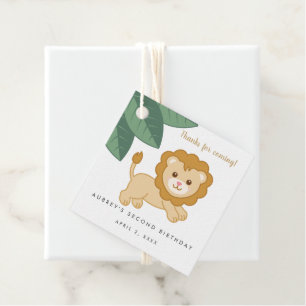Baby lion with tropical leaves thank you favour tags