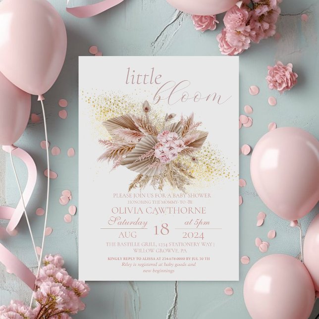 Baby Little Bloom Pampas Grass Baby Girl Shower Invitation (Creator Uploaded)