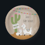 Baby Llama Desert Cactus Baby Shower Paper Plate<br><div class="desc">Baby shower plates featuring an illustration of a mama and baby llama standing next to a cactus with "it's a girl" banner.</div>