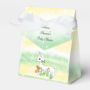 Baby Llama Green and Yellow Baby Shower Favour Box